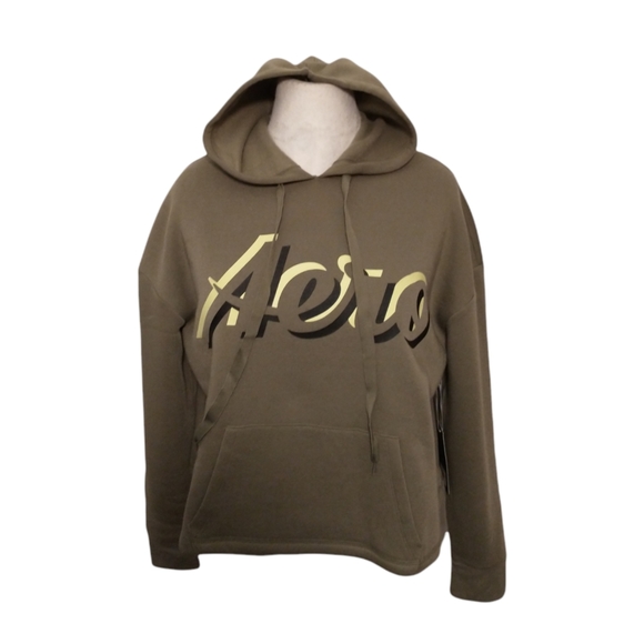 Aeropostale Sport Cropped Front Pocket Hoodie 1X Army Green - Picture 1 of 11